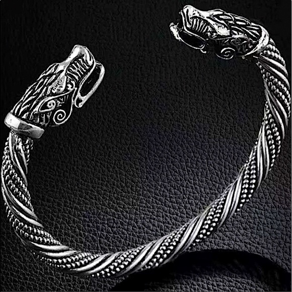 SILVER DRAGON VIKING BANGLE BRACELET - Picture 4 of 7